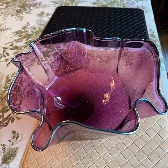 Matthew Buechner Thames Glass Amethyst Bowl with Gold & Silver Signed Rare 1997 - Picture 8 of 10